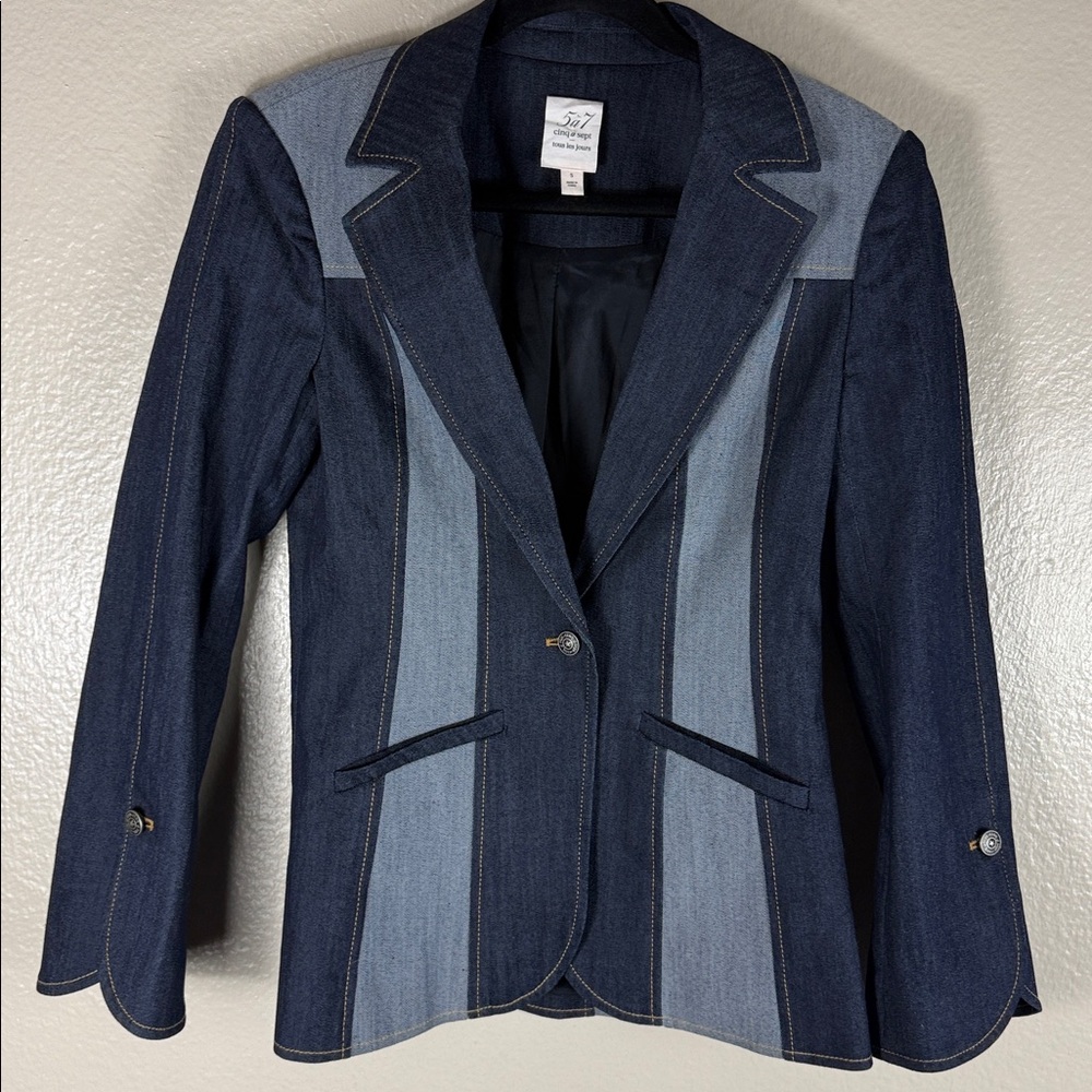 cinq a sept Two-Tone Dark and Light Denim Blazer - Picture 6 of 9